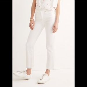 Madewell white jeans, raw hem demi boot, high rise